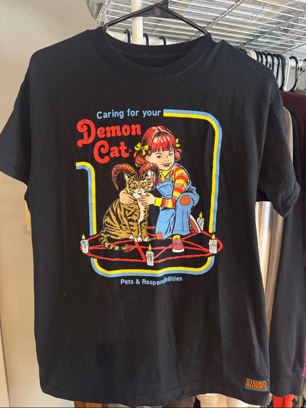 Steven Rhodes Black 'Demon Cat' Graphic T-Shirt